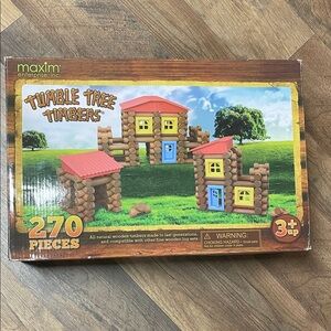 Maxim Tumble Tree Timbers Wooden Building Set - Brown with Red and Blue Accents
